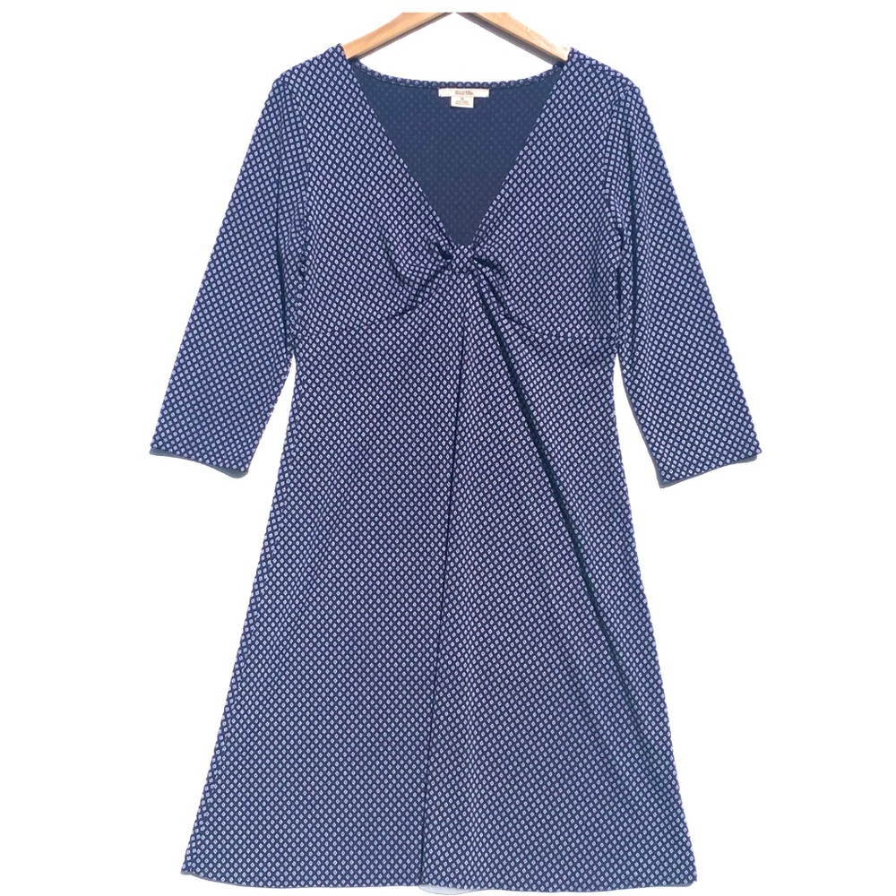 MICHAEL KORS Women’s Navy and White Patterned 3/4 Sleeve Pull on Knit dress 14